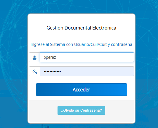 Ingreso a Gestión Documental Electrónica con usuario y contraseña.