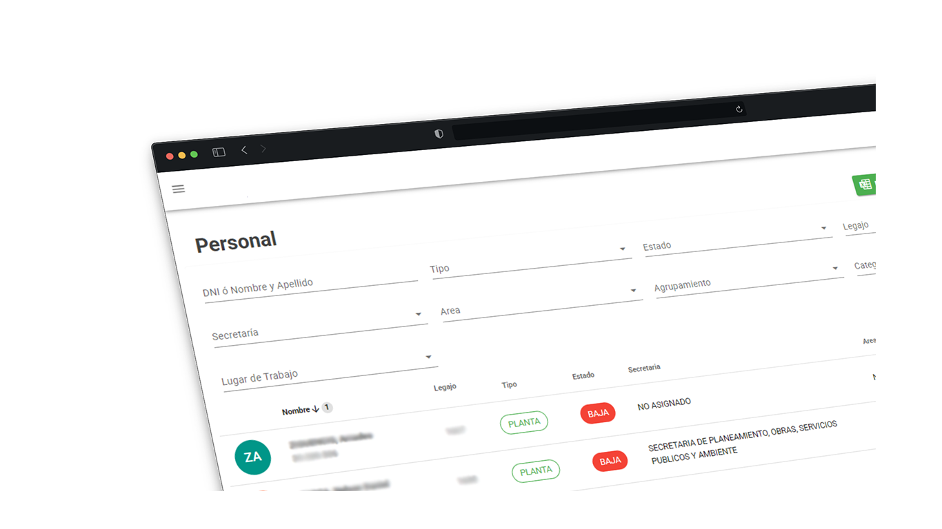 Consulta de personal municipal por secretaría, área y estado.